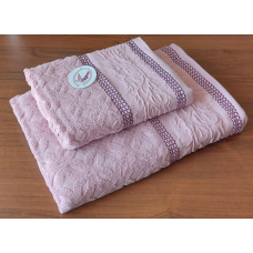 Набор махровых полотенец "Веточка" розовый